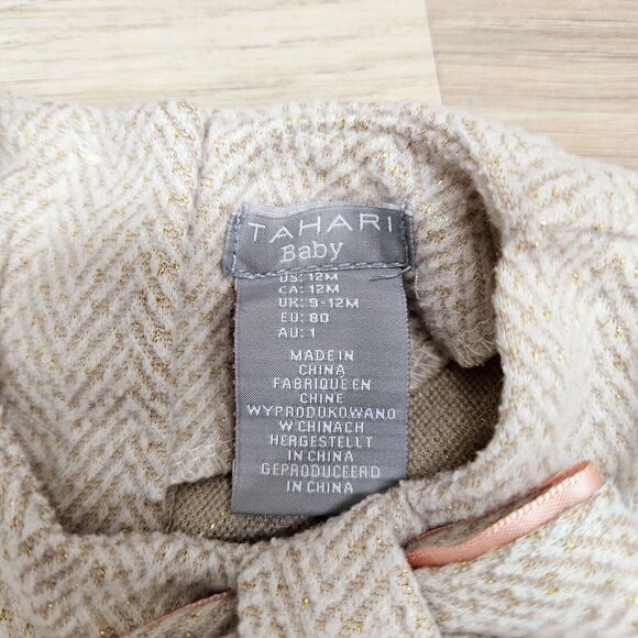 Tahari Baby Girl Cream Metallic Gold Dress Top With Bow 12 Months - Picture 3 of 6